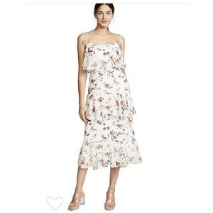 WAYF Dress Womens Small Imola Floral Tiered Midi Tie Straps Cottagecore